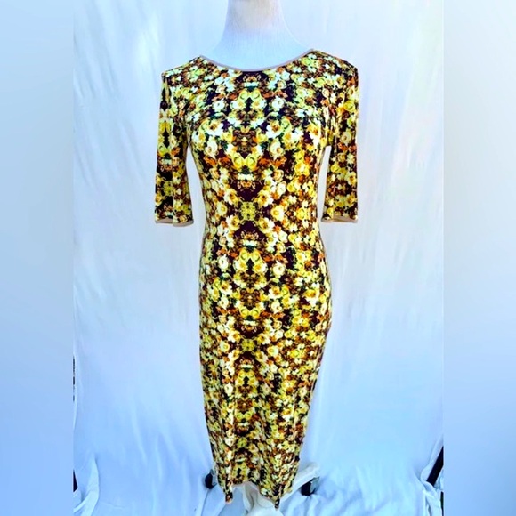 Anthropologie Dresses & Skirts - ANTHROPOLOGIE Yellow and Brown Rose Sheath Dress with Bateau Neckline